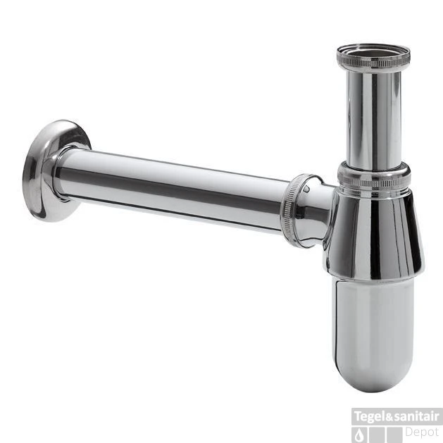 Wiesbaden Standaard Bekersifon Rond Incl Muurbuis En Rozet. Chroom 1 Wiesbaden Standaard Bekersifon Rond Incl Muurbuis En Rozet. Chroom