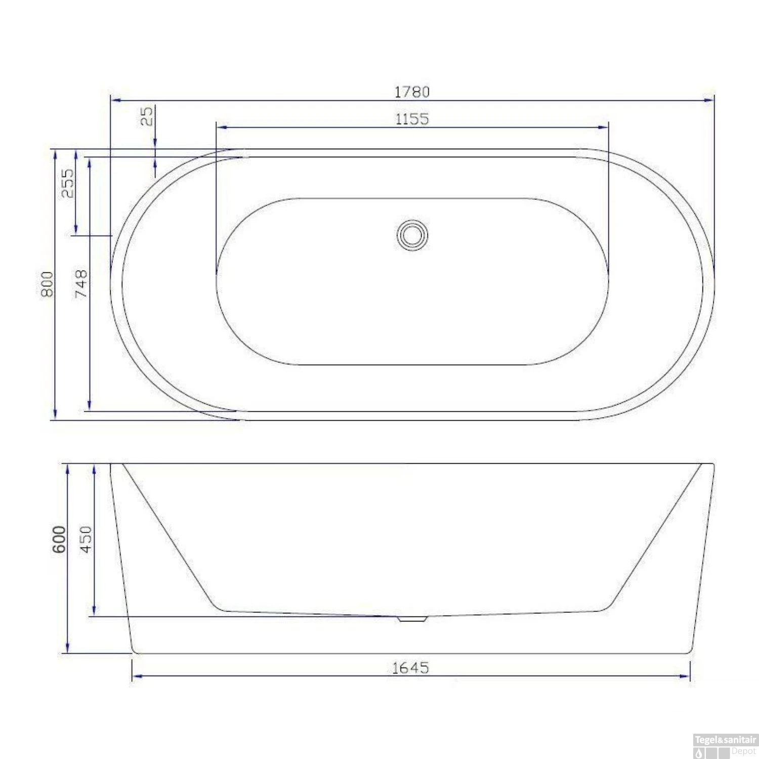 BWS Vrijstaande Whirlpool | Orea | 178x80x60cm | Lucht | Glans Wit (afvoer Optioneel) - Afbeelding 6